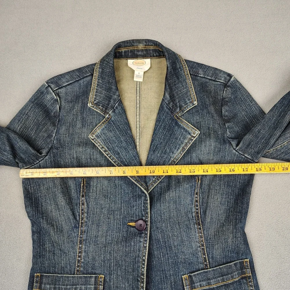 Talbots Denim Jean Jacket Women 6 Dark Blue Stretch Single Button Classy Casual‎